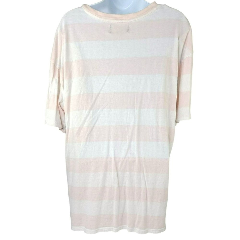Pacsun Embroidered Bahamas T- Shirt Womens LG -90s Style Crew Striped Pink White - Picture 3 of 8
